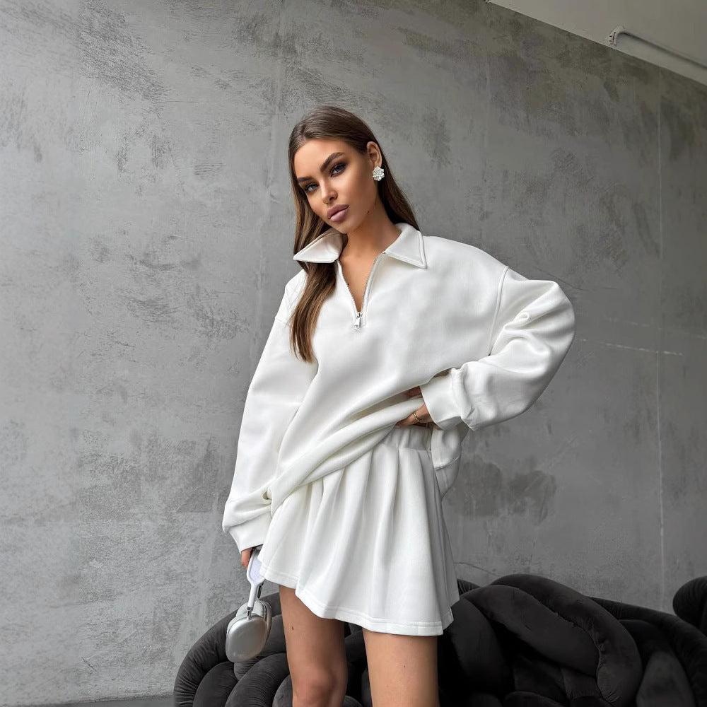 Damen sportlicher Pullover mit Kordelzug und Reißverschluss