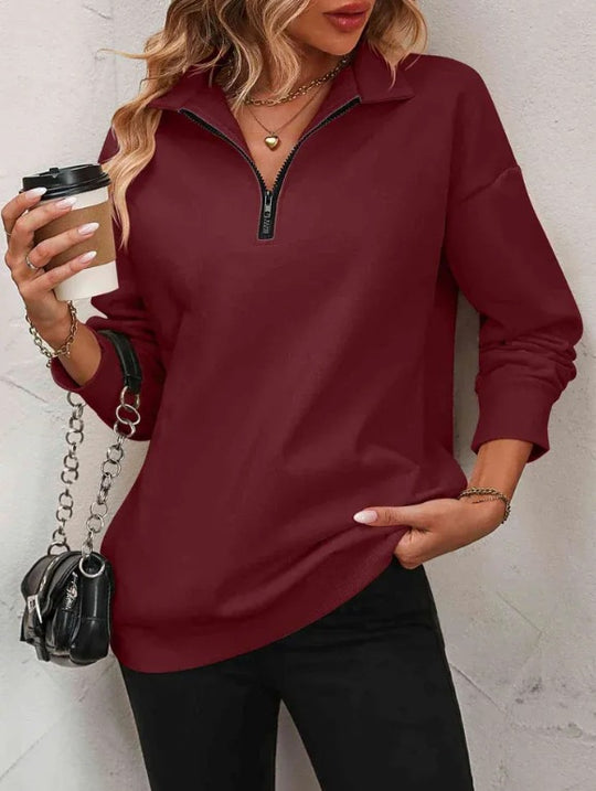 Damen Sweatshirt mit praktischer Reißverschlussöffnung und lässigem Schnitt R&B