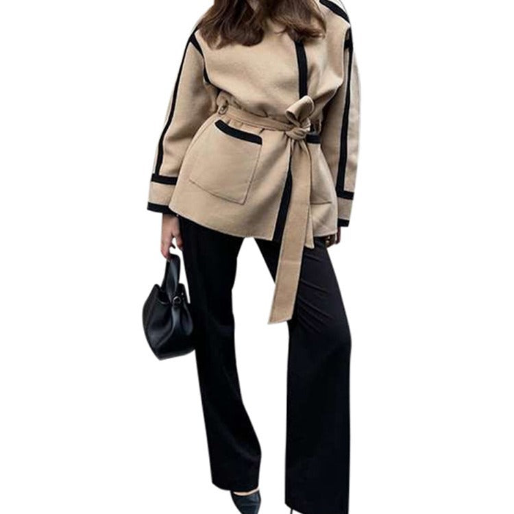 Damen Modische Oversized-Jacke mit strukturierten Details und Kontrastnähten R&B
