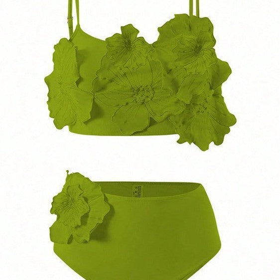 Damen Zweiteiliges Bikini-Set mit floralem Design und hochgeschnittenem Slip R&B