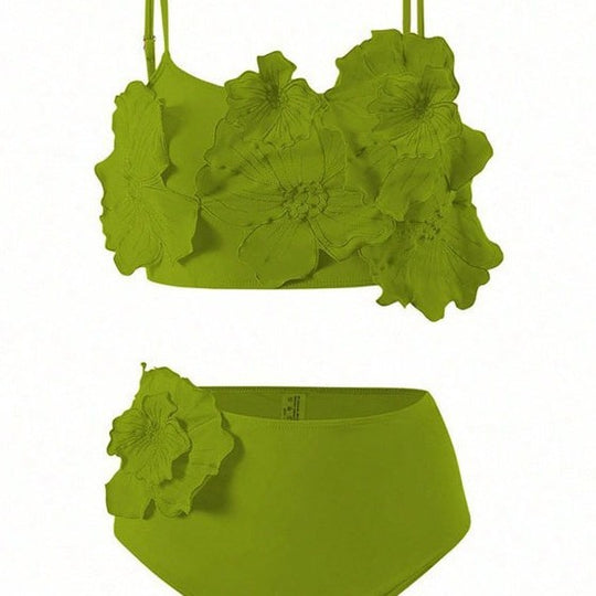 Damen Zweiteiliges Bikini-Set mit floralem Design und hochgeschnittenem Slip R&B