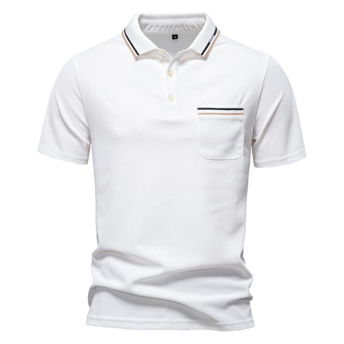 Herren nan modernes Poloshirt mit aufgesetzter Brusttasche und Kontrastbesatz am Polokragen R&B