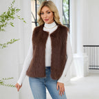 Damen Flauschige Kunstpelzweste mit voluminösem Kragen R&B