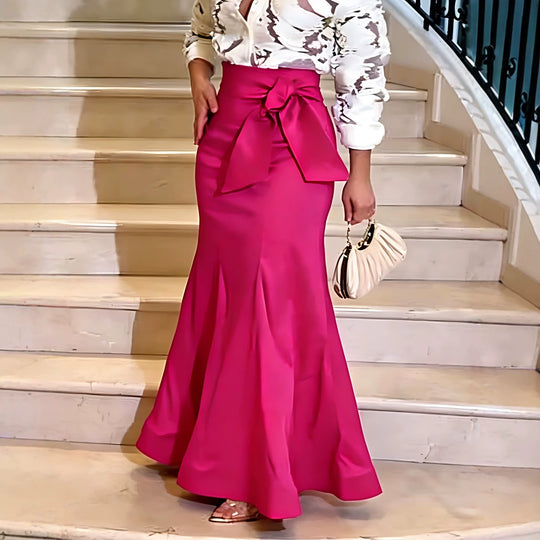 Damen Eleganter Maxi-Rock mit voluminösem Schleifenakzent R&B