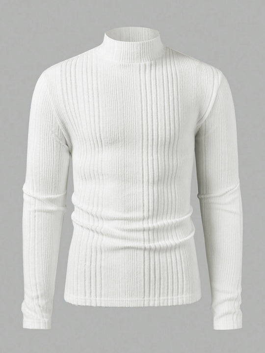 Herren Strickpullover mit hohem Kragen und Rippstruktur R&B