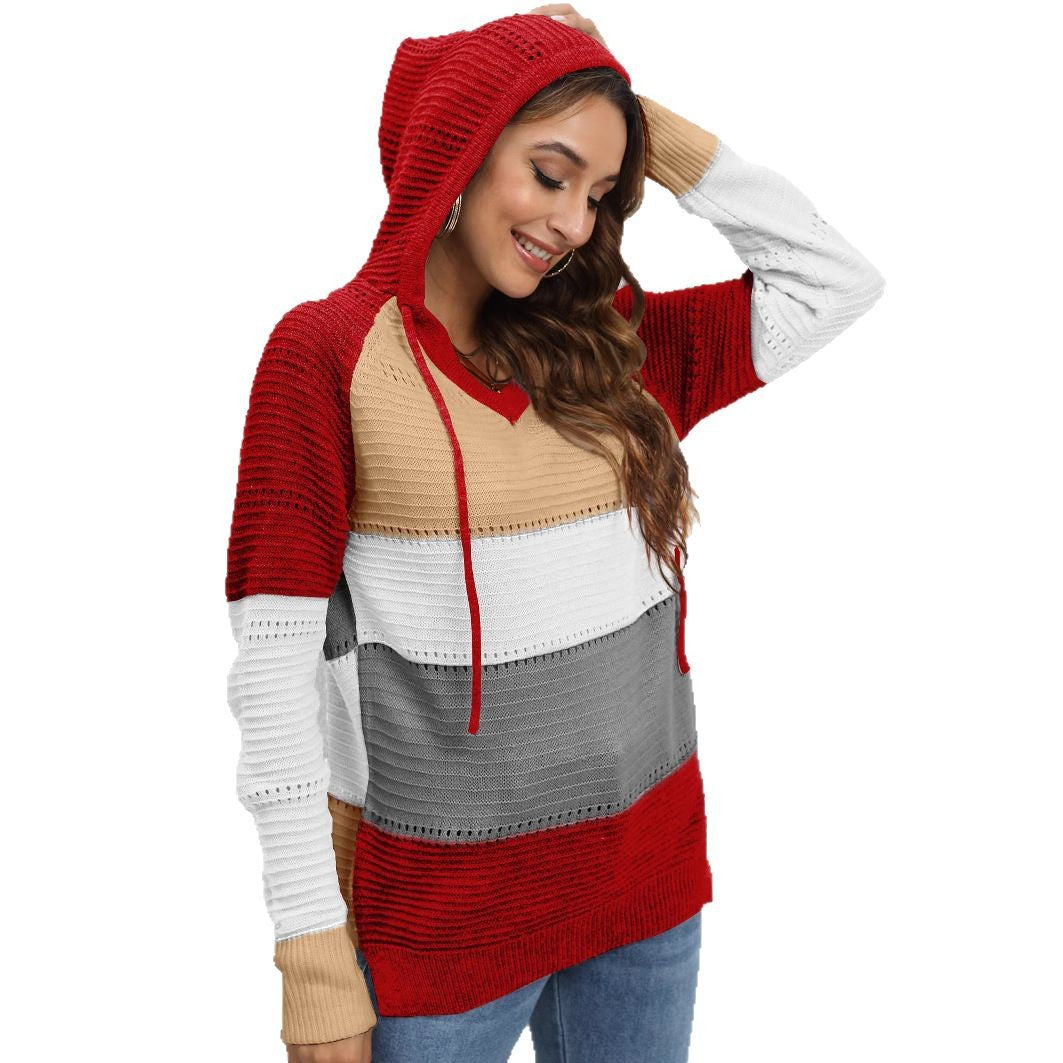 Damen lässiger Kapuzenpullover mit modischem Farbblockdesign R&B