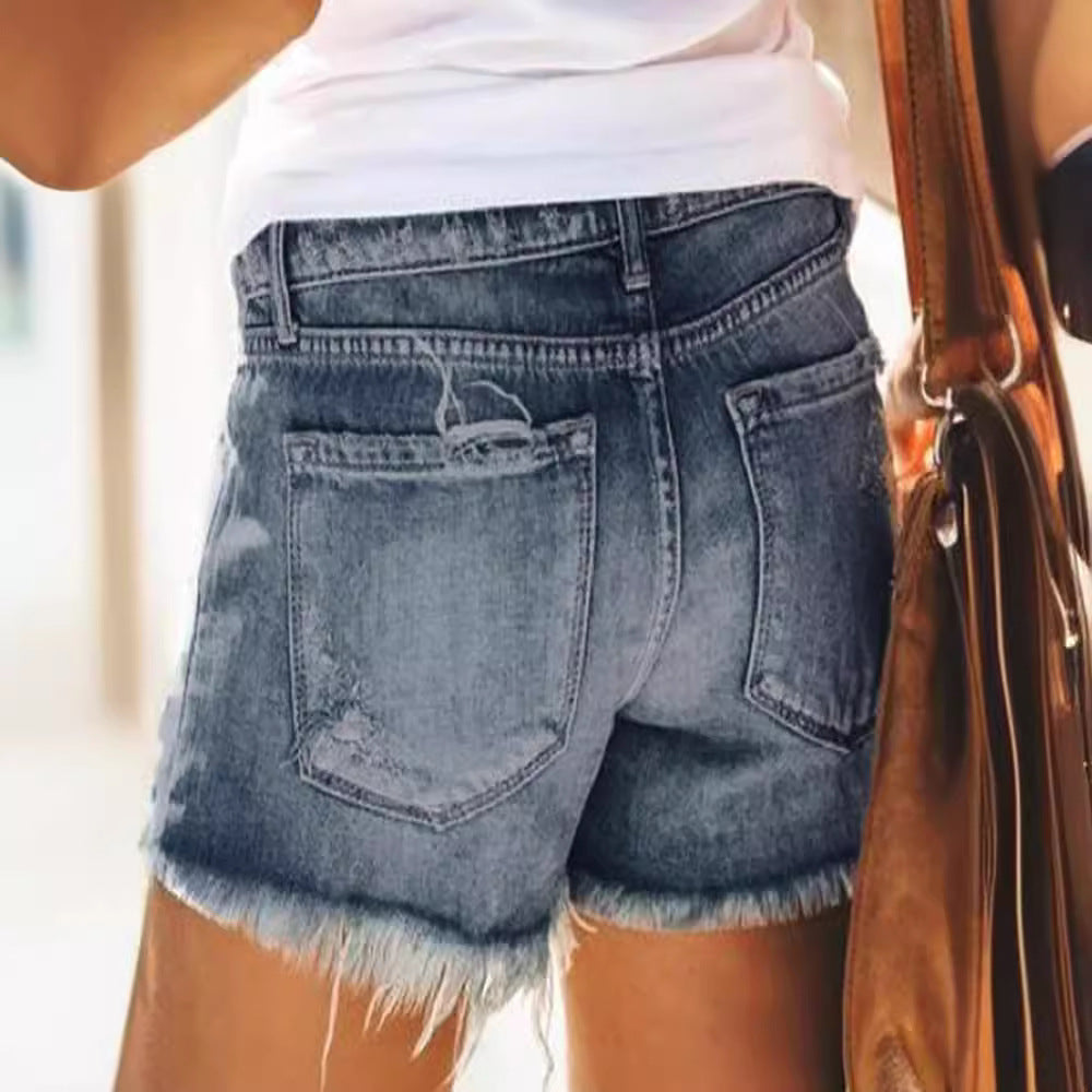 Damen Destroyed Denim-Shorts im modernen Look mit Fransen