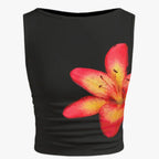 Damen ärmelloses Crop-Top mit floralem Motiv und figurbetontem Schnitt EB