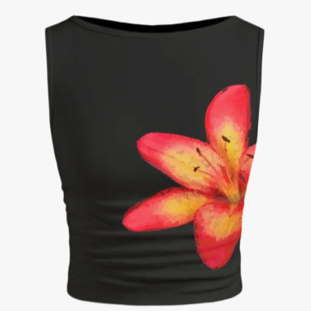Damen ärmelloses Crop-Top mit floralem Motiv und figurbetontem Schnitt EB