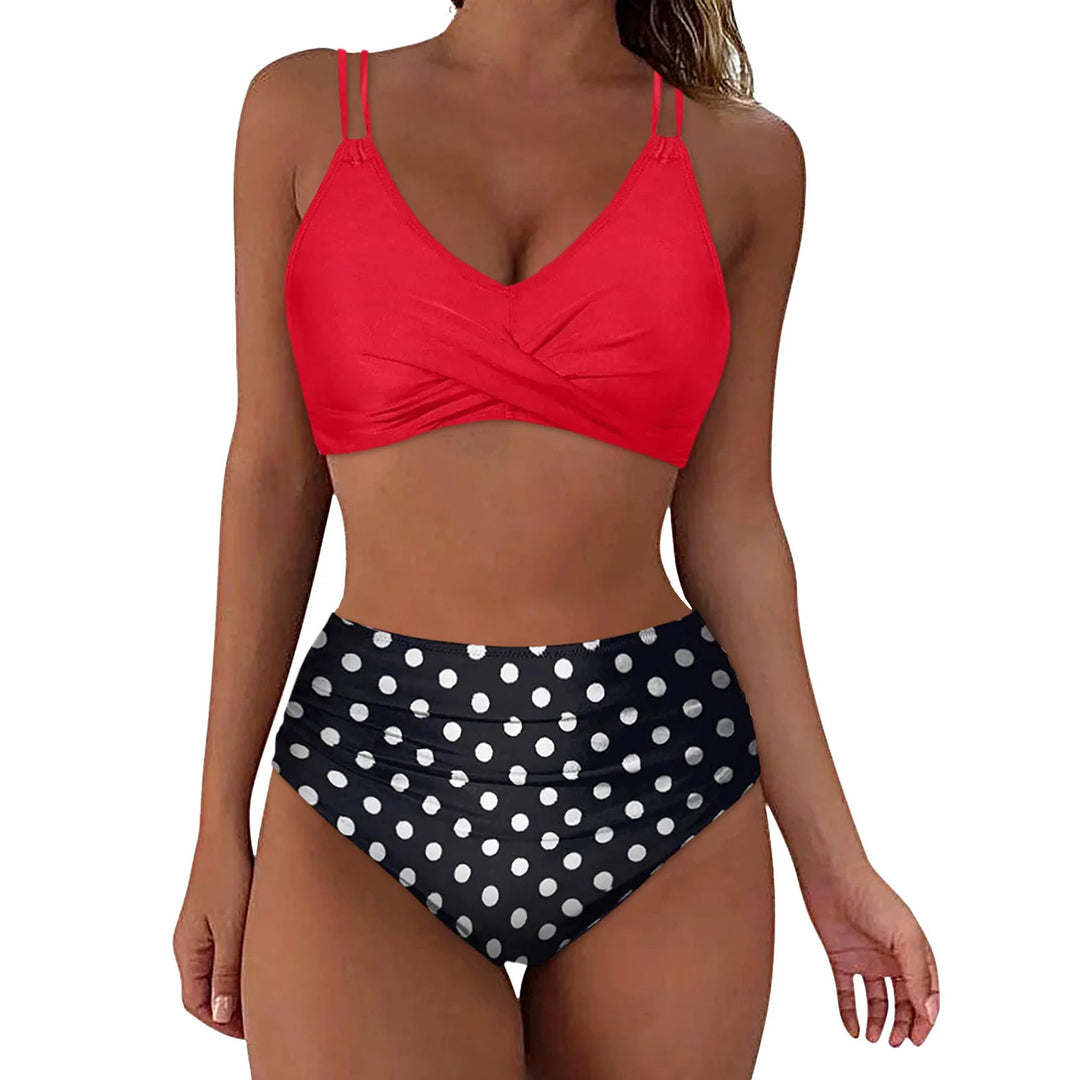 Damen Trendiger Hochschnitt-Bikini mit Raffung R&B