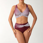 Damen Hochtailliertes Bikini-Set mit geschnürtem Oberteil und grafischen Akzenten R&B