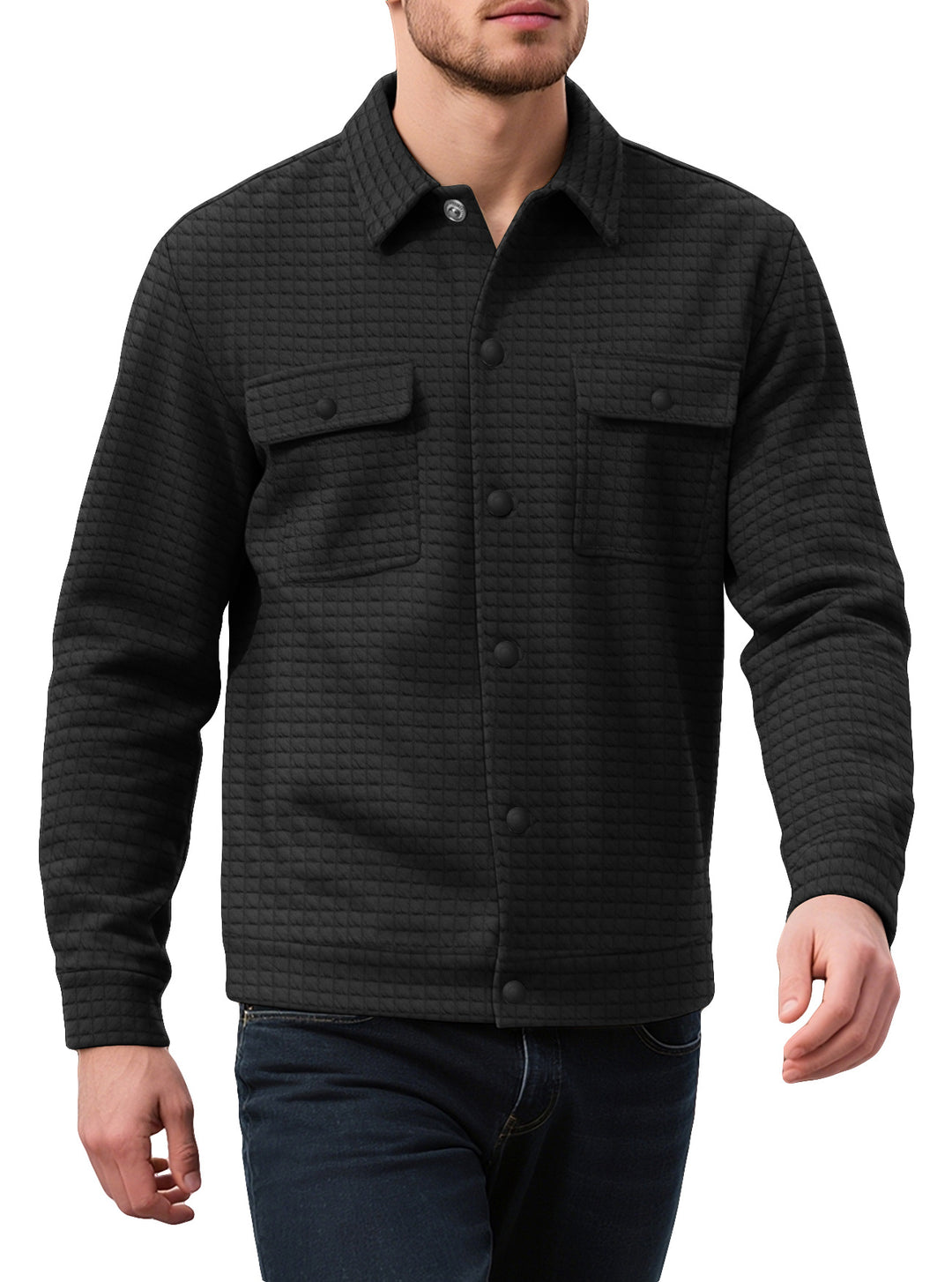 Herren nan gequiltete Hemdjacke im Overshirt-Stil mit Druckknopfleiste und aufgesetzten Brustklappen R&B