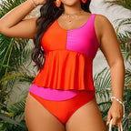 Damen tankini mit fließendem Volant und modischem Kontrast