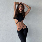Damen Stylischer High-Waist Jumpsuit mit Cut-Out-Details und weitem Bein R&B