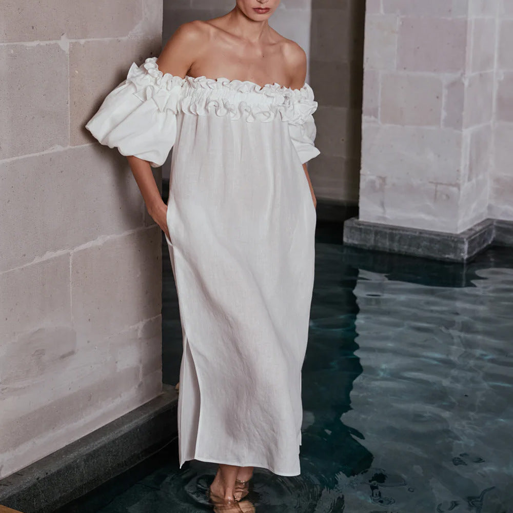 Damen Off-Shoulder Sommerkleid mit Rüschendetails R&B