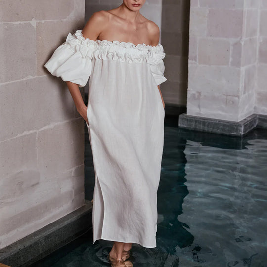 Damen Off-Shoulder Sommerkleid mit Rüschendetails R&B