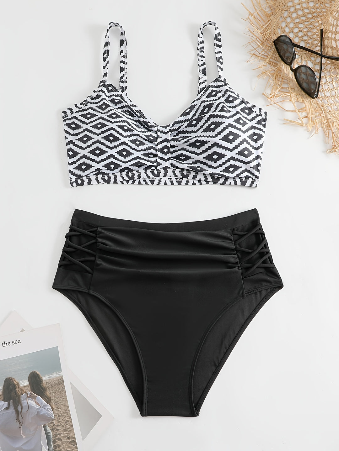 Damen Hochgeschnittener Bikini mit floralen Akzenten und raffinierten Details R&B