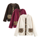 Damen kuschelige Teddyjacke mit tierischem Muster und praktischen Pattentaschen R&B