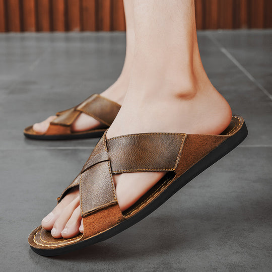 Herren Elegante und bequeme Leder-Sandalen mit verstellbarem Riemensystem R&B