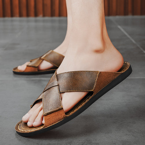 Herren Elegante und bequeme Leder-Sandalen mit verstellbarem Riemensystem R&B