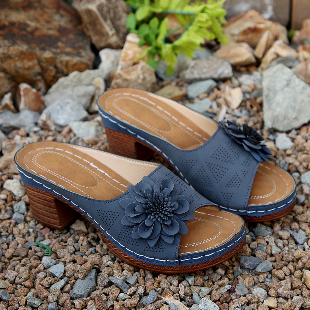 Damen elegante Slide-Pantoletten mit floralem Design R&B