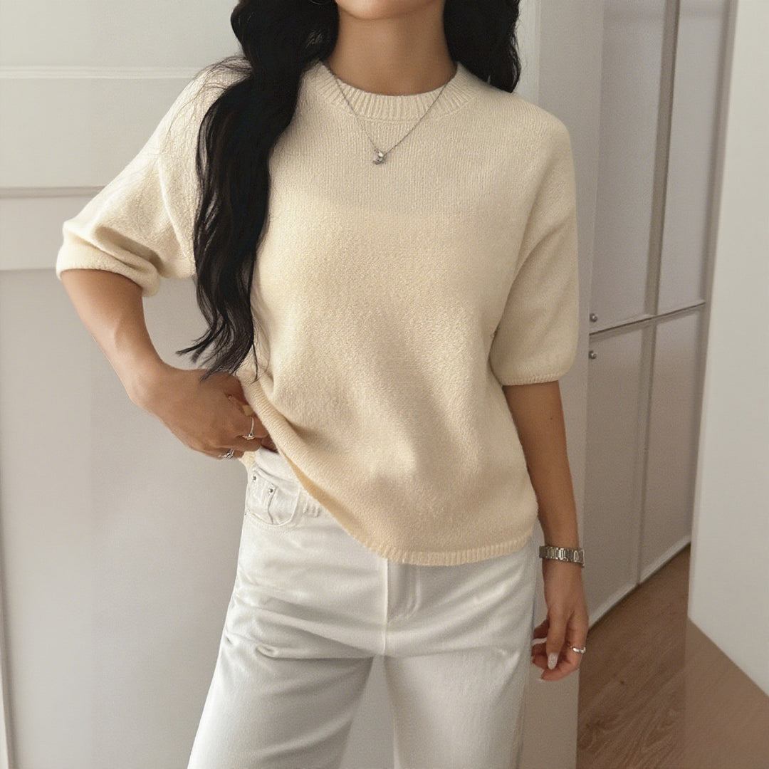 Damen kurzärmeliges Strickoberteil mit lässigem Schnitt R&B