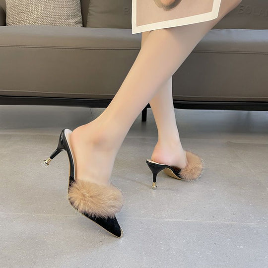 Damen Mules mit eleganten Pelzverzierungen und modischem Absatz R&B