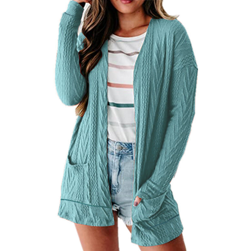 Damen luftige Strickjacke mit Taschen und modernem Design R&B