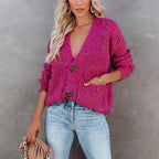 Damen Grobstrickjacke mit V-Ausschnitt und Taschen R&B