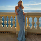 Damen Strickmaxikleid mit floralem Einsatz und schulterfreiem Design R&B