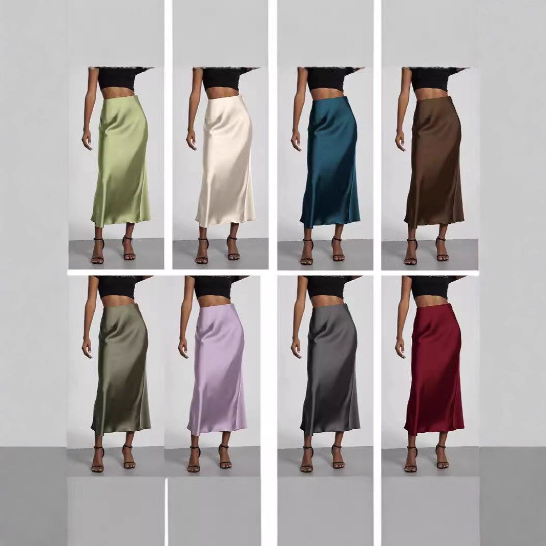 Damen Stilvolle Satin-Stretchrock mit hohem Bund und fließendem Schnitt R&B