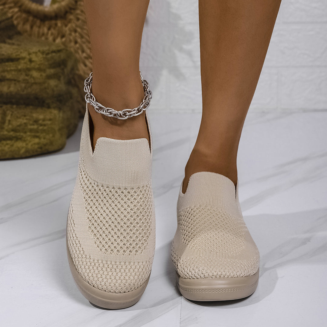 Damen bequeme Slip-On Sneakers mit atmungsaktivem Strickdesign R&B