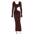 Damen elegantes Maxi-Kleid mit asymmetrischem Cut-Out und Raffungen R&B