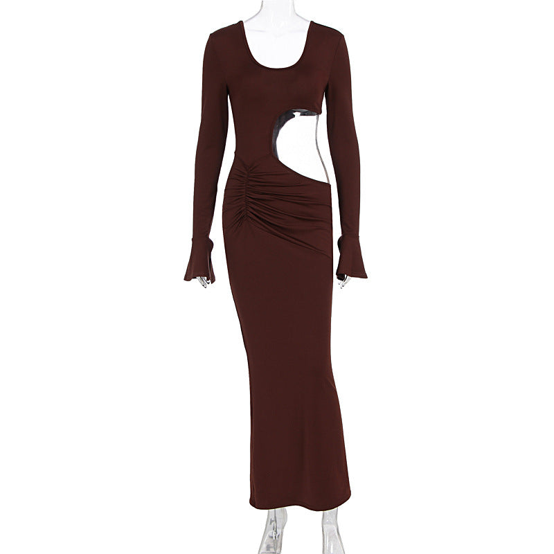 Damen elegantes Maxi-Kleid mit asymmetrischem Cut-Out und Raffungen R&B