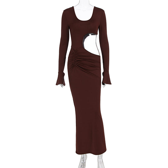 Damen elegantes Maxi-Kleid mit asymmetrischem Cut-Out und Raffungen R&B