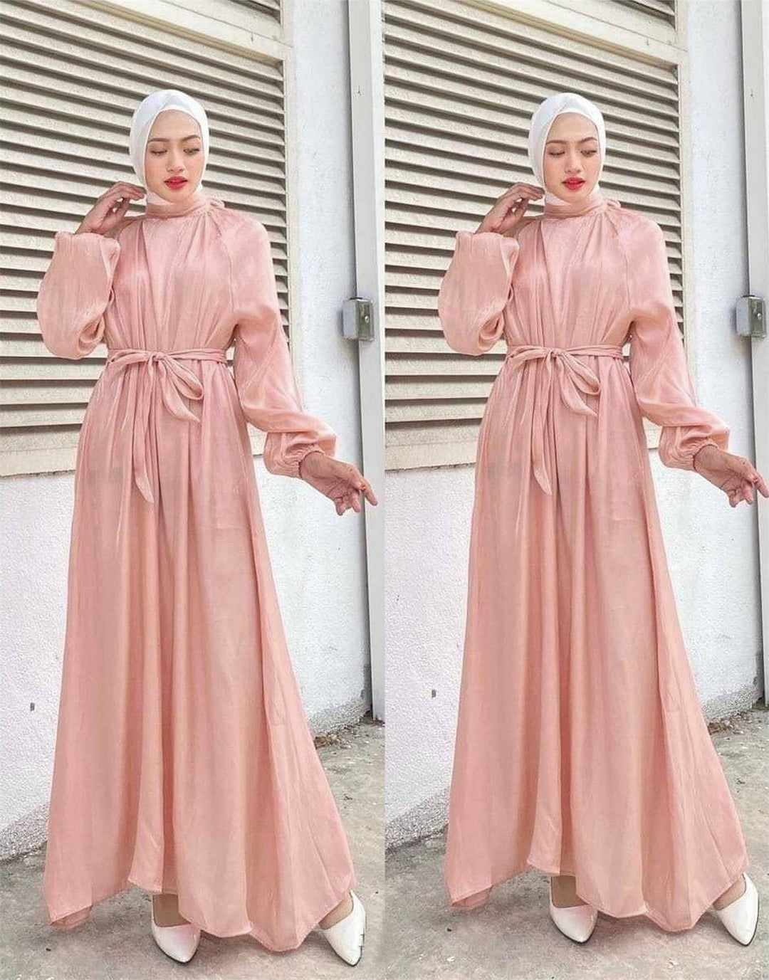 Damen Elegantes Langarmkleid mit Taillengürtel R&B