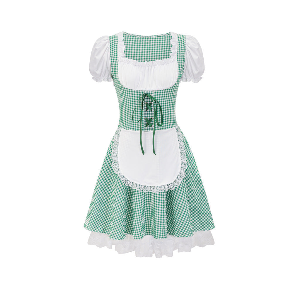 Damen Dirndlkleid mit traditionellem Karomuster und romantischen Rüschendetails R&B