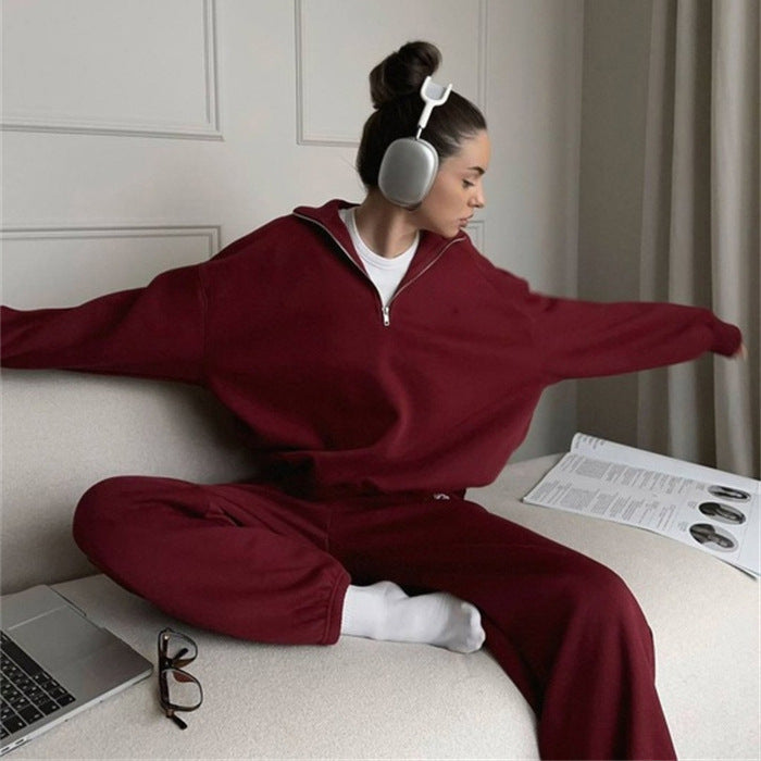 Damen sportlicher Fleece-Pullover mit hohem Kragen und Reißverschluss R&B