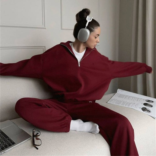 Damen sportlicher Fleece-Pullover mit hohem Kragen und Reißverschluss R&B