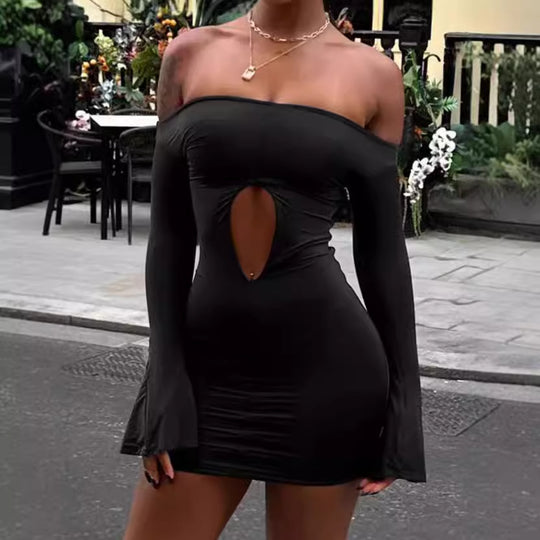 Damen Off-Shoulder Mini-Kleid mit Cut-Out R&B