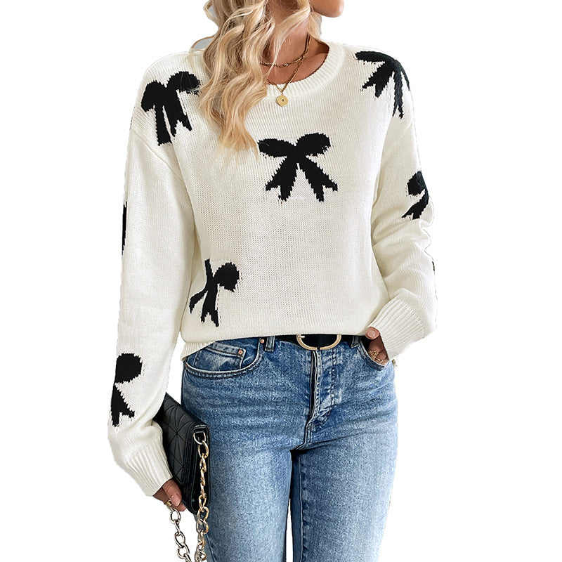 Damen Strickpullover mit Verspieltem Schleifenmuster R&B