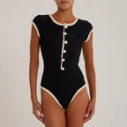 Damen Badeanzug mit Knopfdetail und elegantem Schnitt R&B