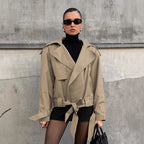 Damen lässige Utility-Jacke im Oversized-Schnitt mit taillierbarem Gürtel und praktischen Taschen R&B