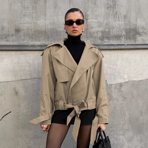 Damen lässige Utility-Jacke im Oversized-Schnitt mit taillierbarem Gürtel und praktischen Taschen R&B