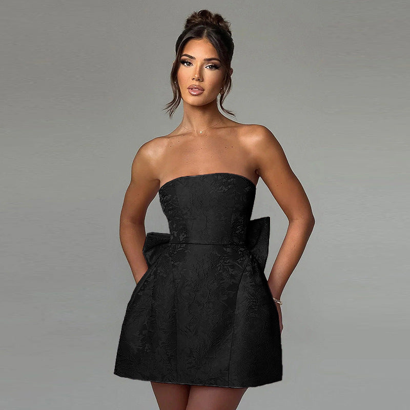 Damen schulterfreies Cocktailkleid mit elegantem Schleifendetail R&B