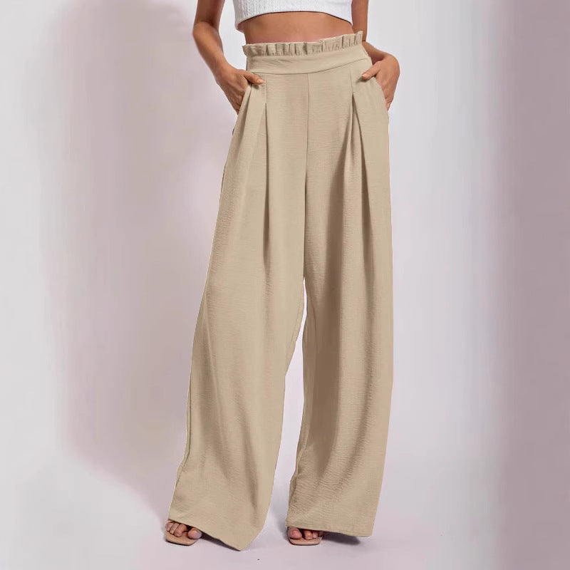 Damen Weite Culotte-Hose mit Falten und elastischem Bund R&B