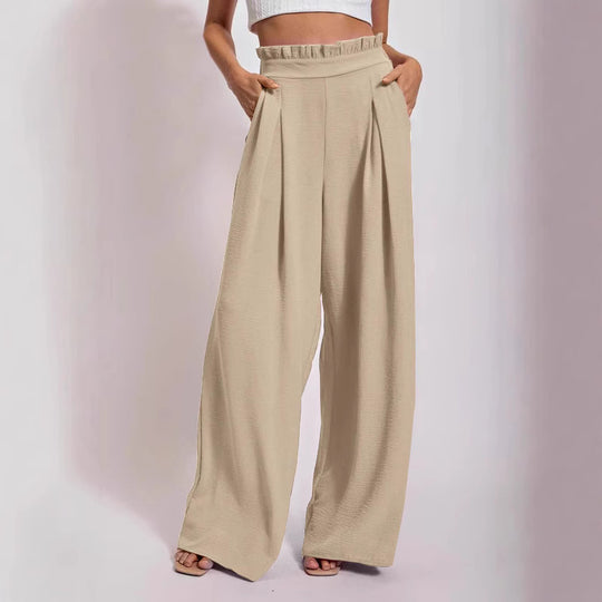 Damen Weite Culotte-Hose mit Falten und elastischem Bund R&B