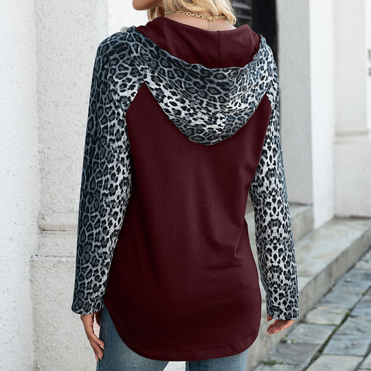 Damen Kapuzenpullover mit Leopardenmuster und Kängurutasche R&B