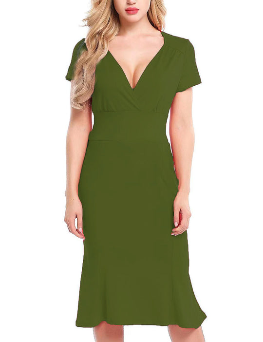 Damen Elegantes Wickelkleid mit tiefem V-Ausschnitt und formschmeichelndem Schnitt R&B