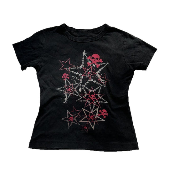 Damen T-Shirt mit kreativem Skull-Design und auffälligem Sternen-Print R&B